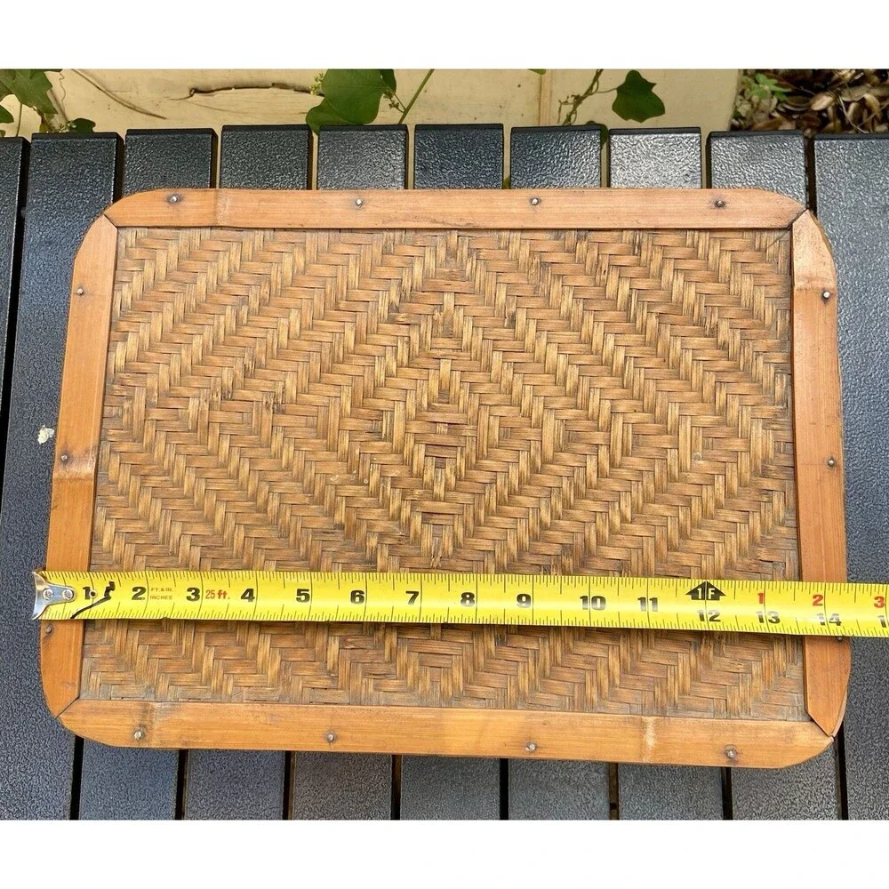 Vintage Bentwood Bamboo Rattan Sewing Box Woven Lid Storage Basket Japan 14”